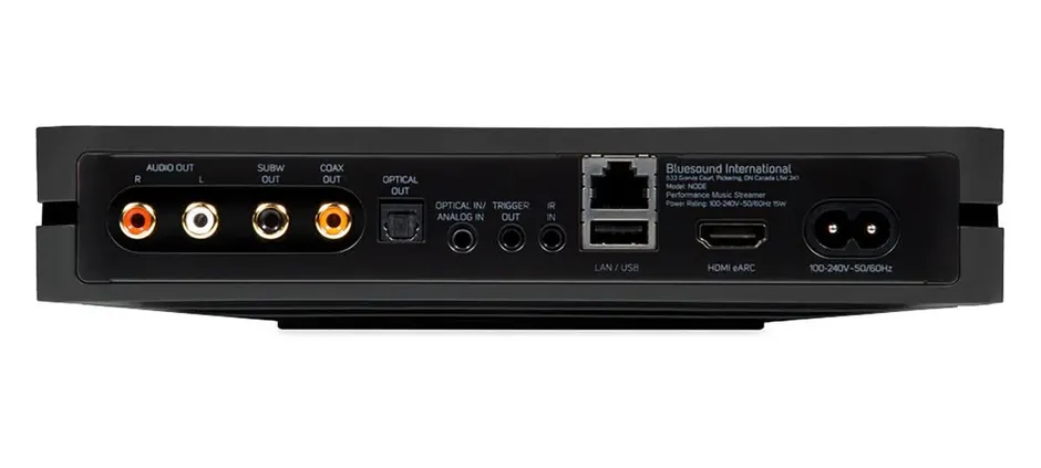 Connessioni posteriori del Bluesound Node