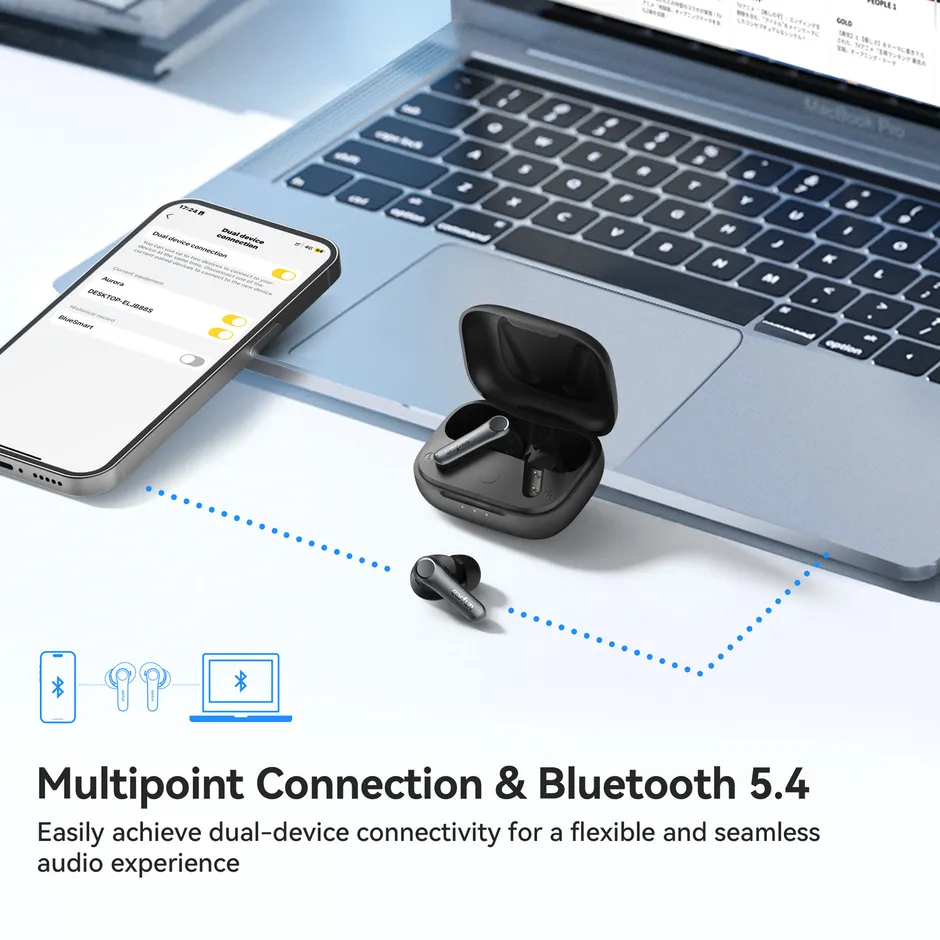 EarFun Air Pro 4 — connessione multipoint con smartphone e MacBook